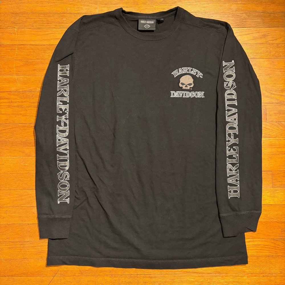 Harley Davidson Long Sleeve Skull Shirt XL Willie G Embroidered Black Motorcycle